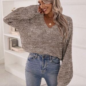 SHEIN Brown V-Neck Sweater for Women